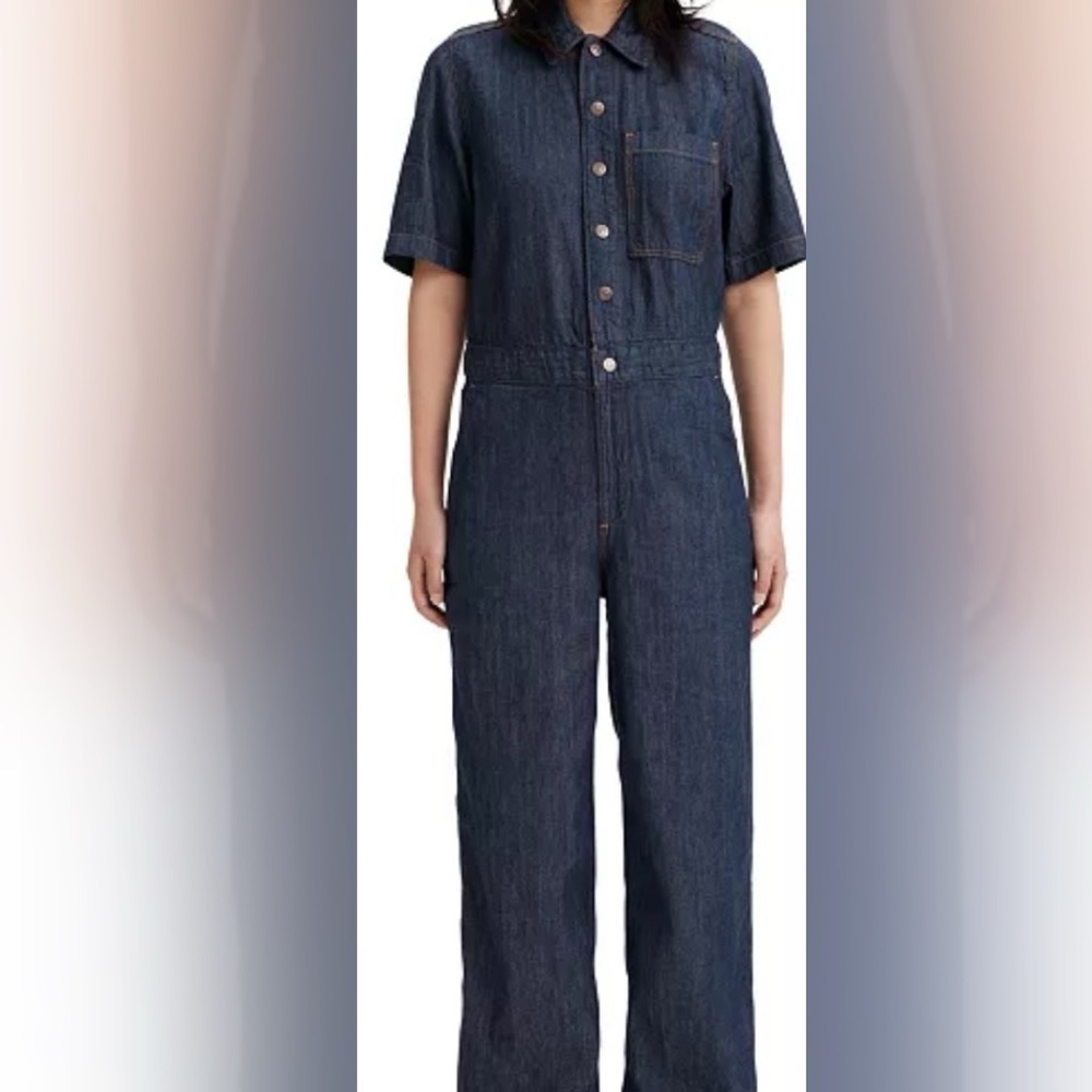 Short sleeve denim jumpsuit